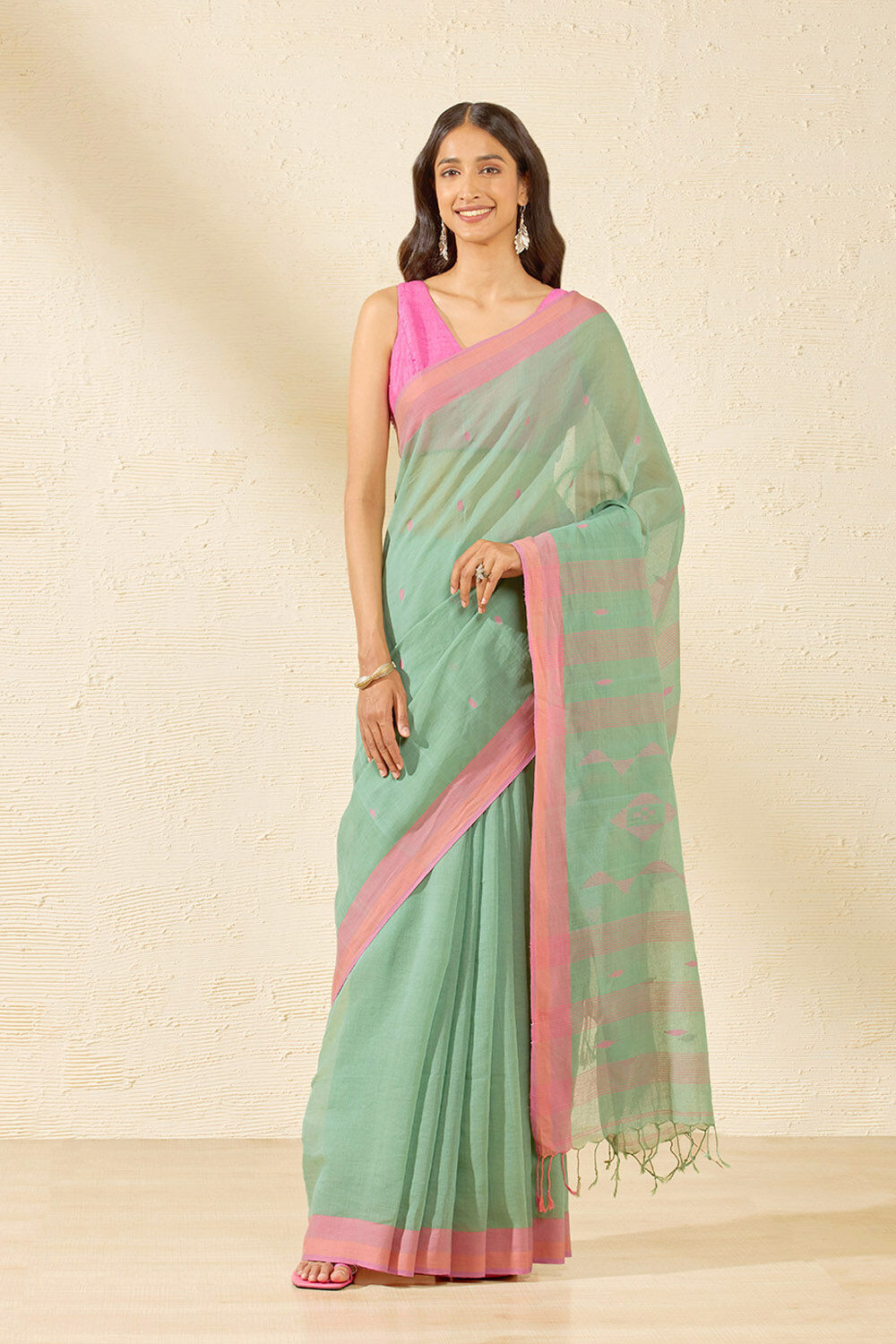 Green Bengal Pure Cotton Jamdani Saree image number null
