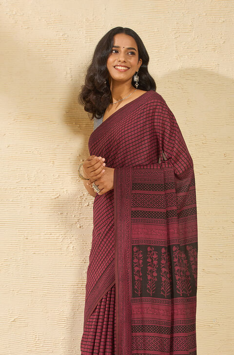 Red Bagh Block Printed Pure Cotton Saree