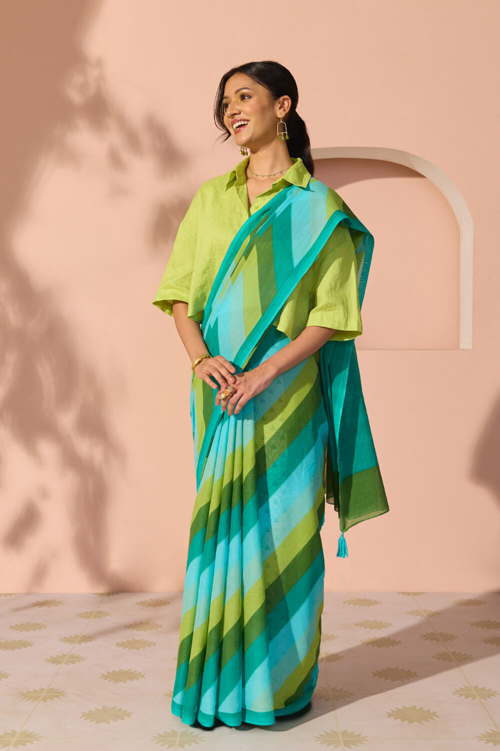 Blue Bengal Screen Printed Pure Cotton Mulmul Saree image number null