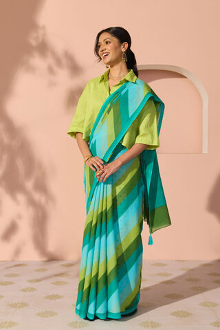 Blue Bengal Screen Printed Pure Cotton Mulmul Saree thumbnail image number null