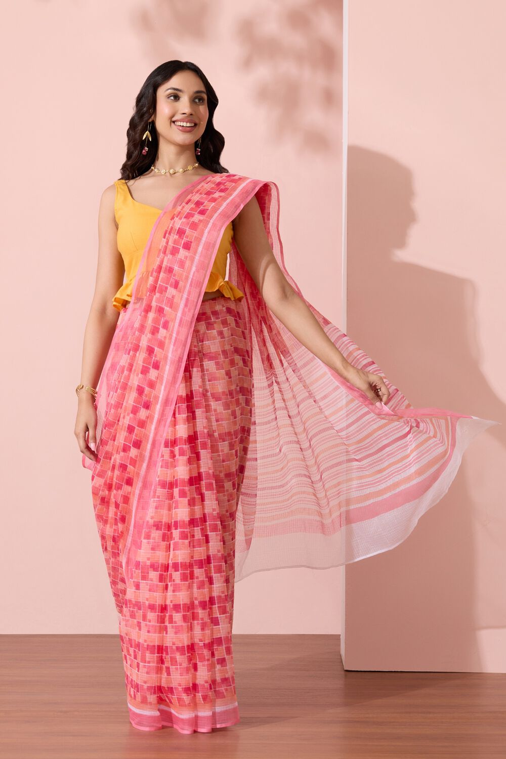 Pink Rajasthan Screen Printed Pure Cotton Kota Saree image number null