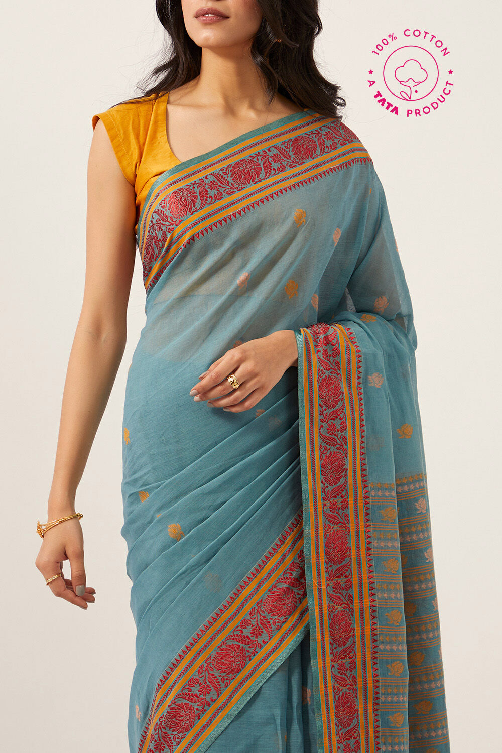 Blue Pure Cotton Jamdani Saree image number null