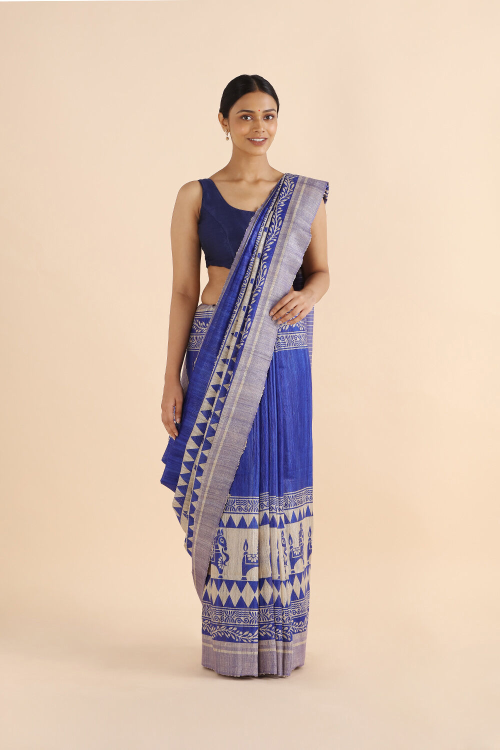 Blue Pure Tussar Printed Saree image number null