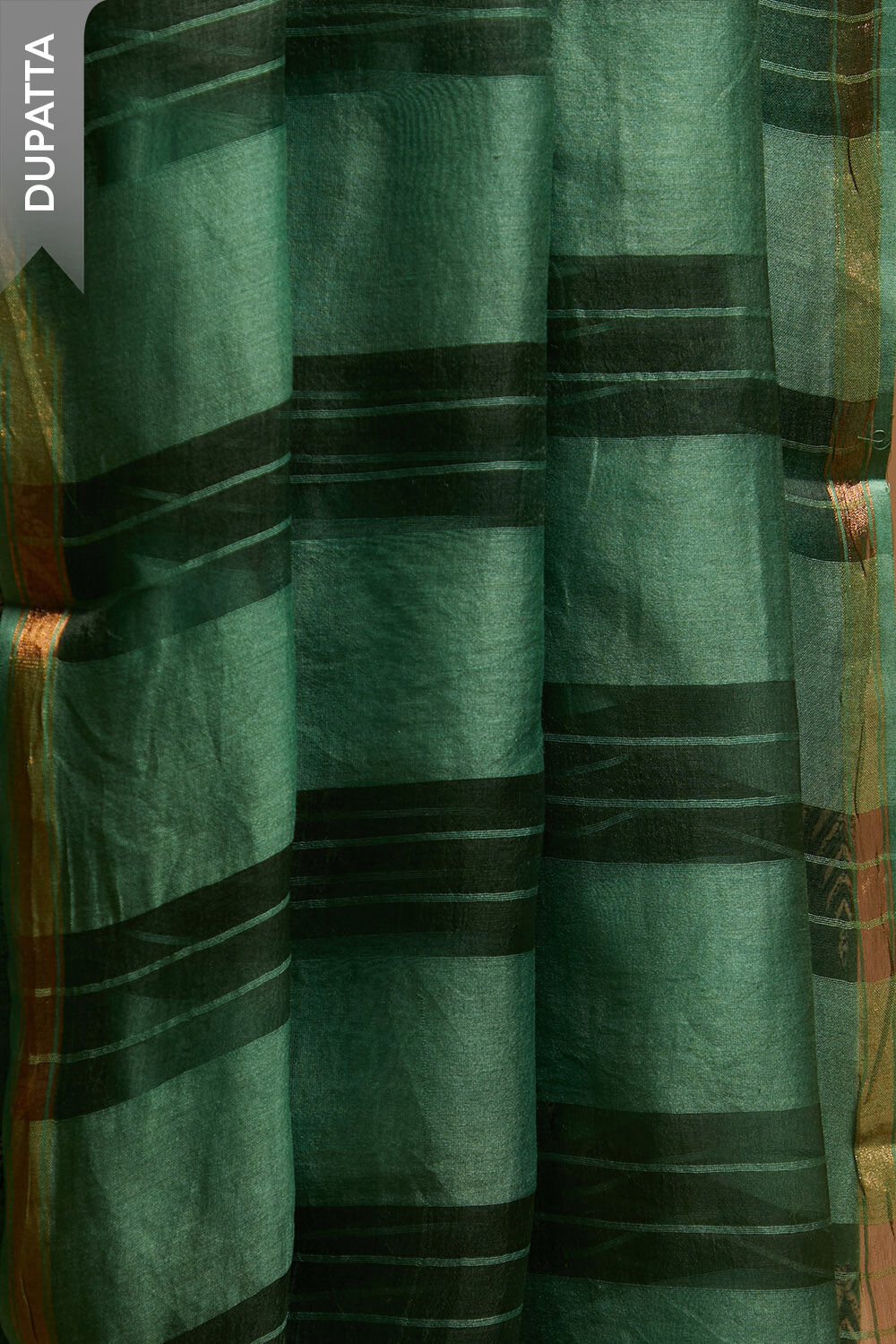 Dark Green Block Printed Pure Tussar Silk Unstitched Suit Set image number null