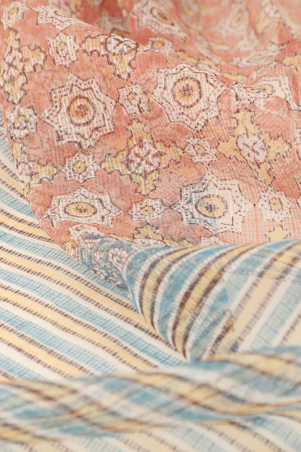 Brown Pure Kota Bagru Block Printed Saree image number null