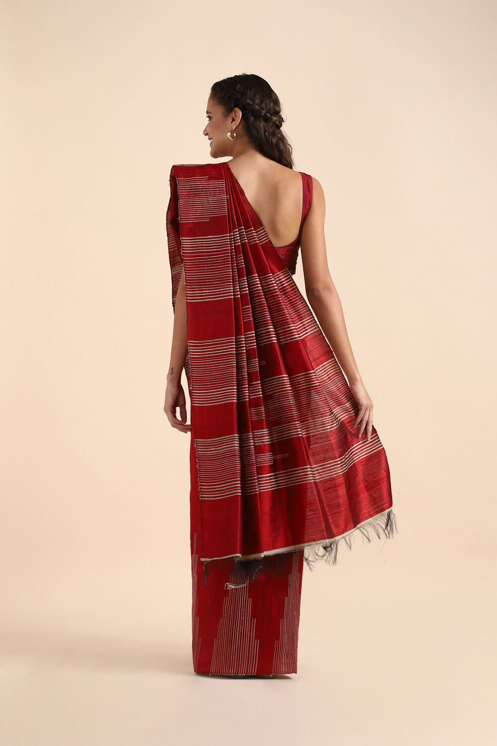 Dark Pure Red Silk Woven Saree image number null