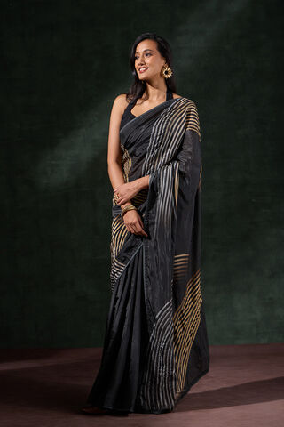 Black Printed Viscose Saree image number
