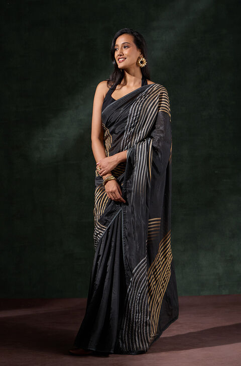 Black Printed Viscose Saree