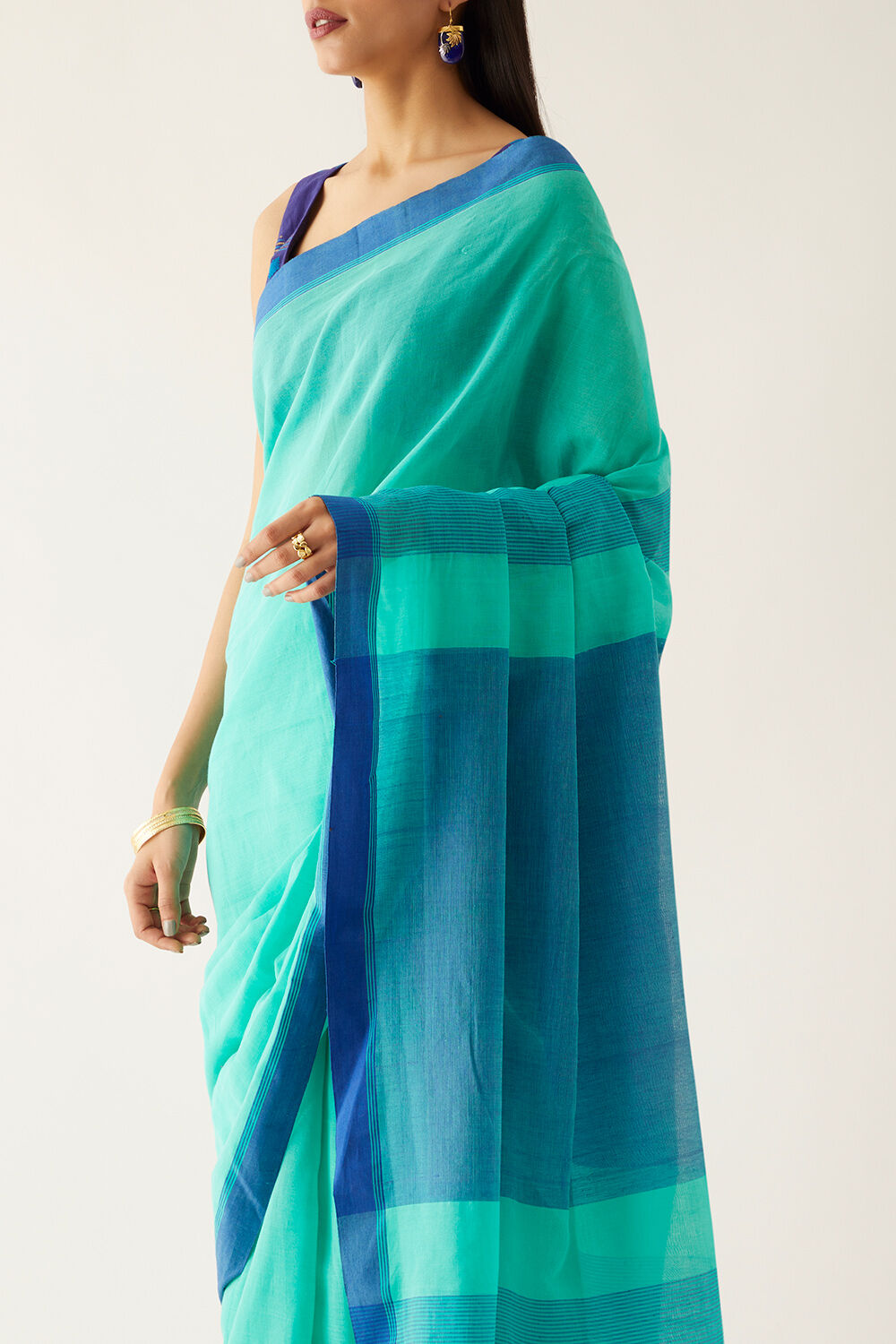 Green Pure Cotton Bengal Saree image number null