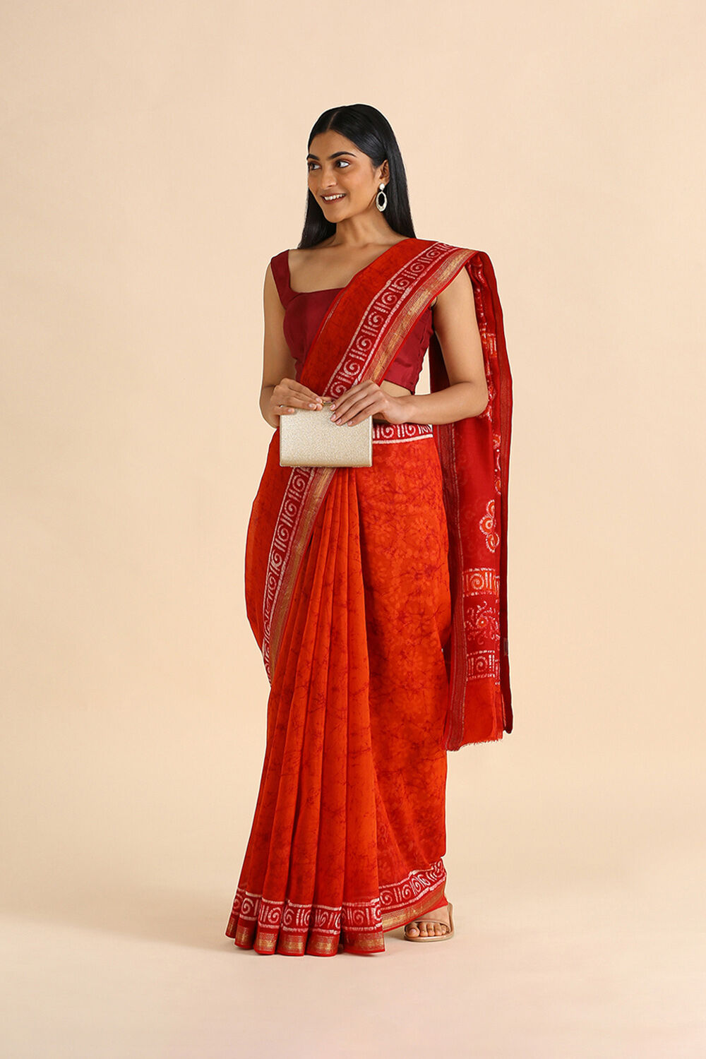 Orange Batik Pure Silk Cotton Saree image number null