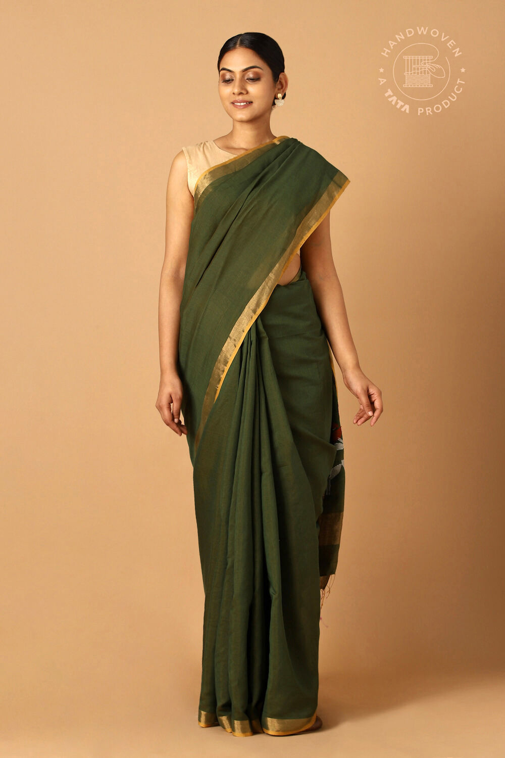 Green Pure Silk Cotton Bengal Saree image number null