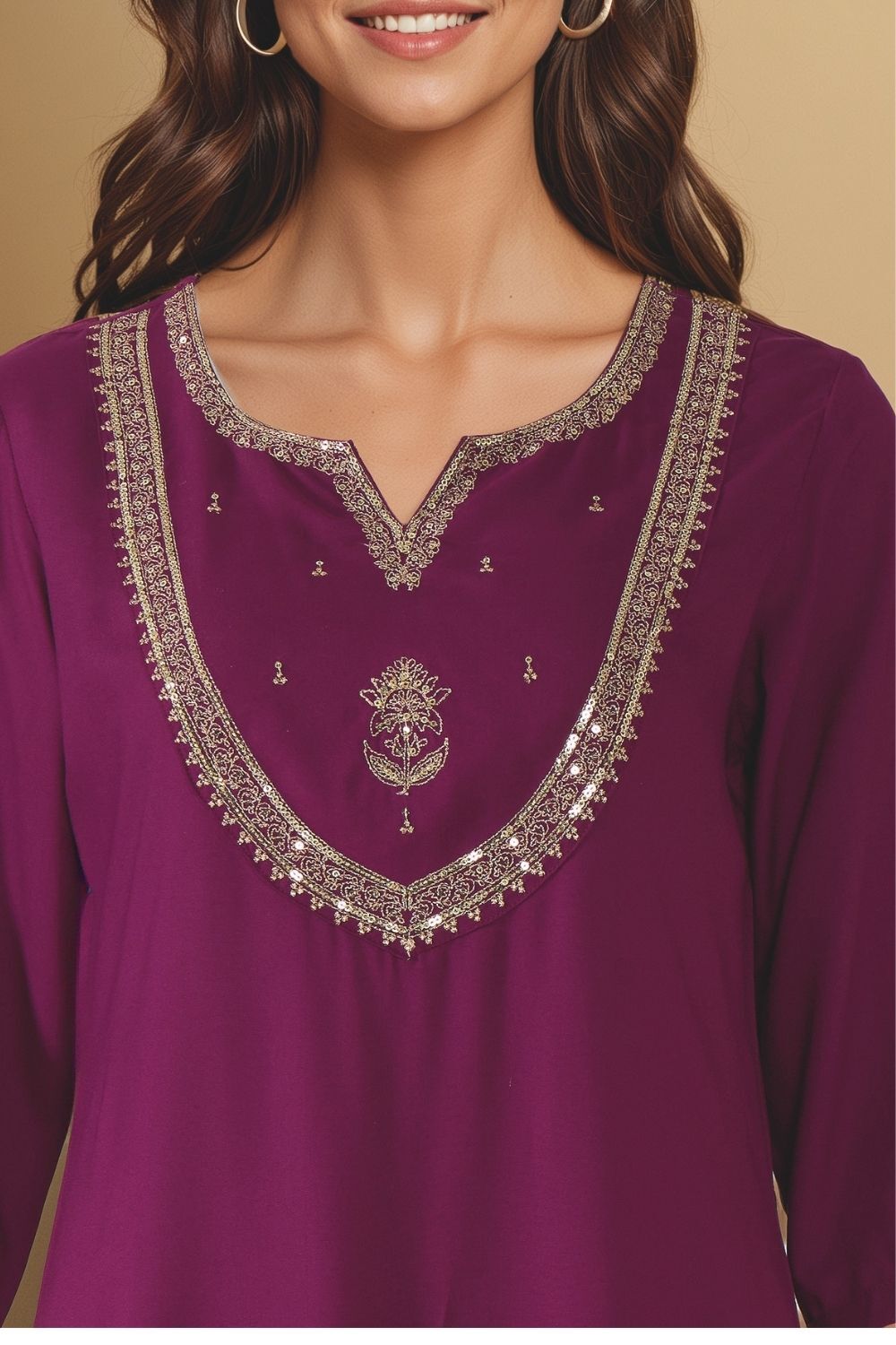 Purple Viscose Embroidered Kurta Set image number null