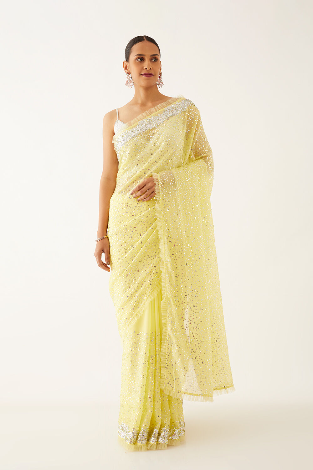 Light Yellow  Organza Viscose Embroidered Saree image number null