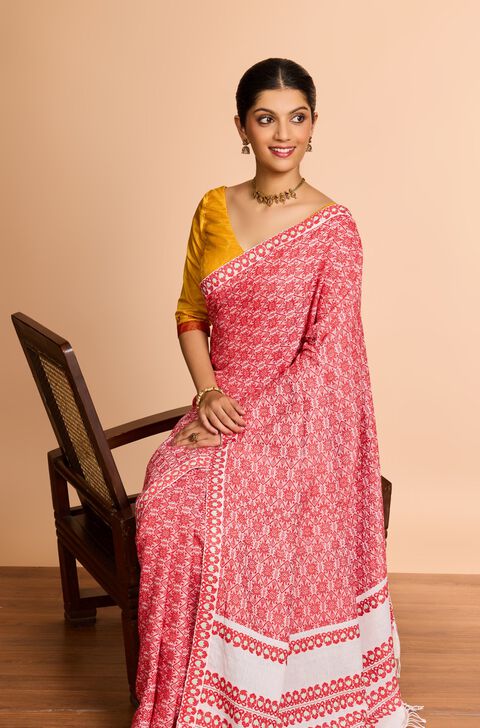 Red Assam Woven Pure Cotton Saree