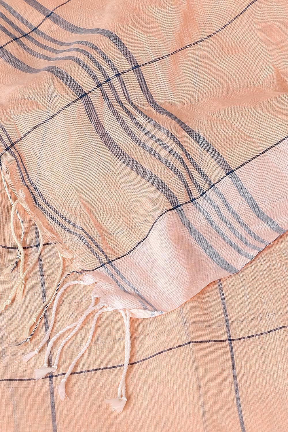 Light Orange Pure Cotton Linen Bengal Saree image number null