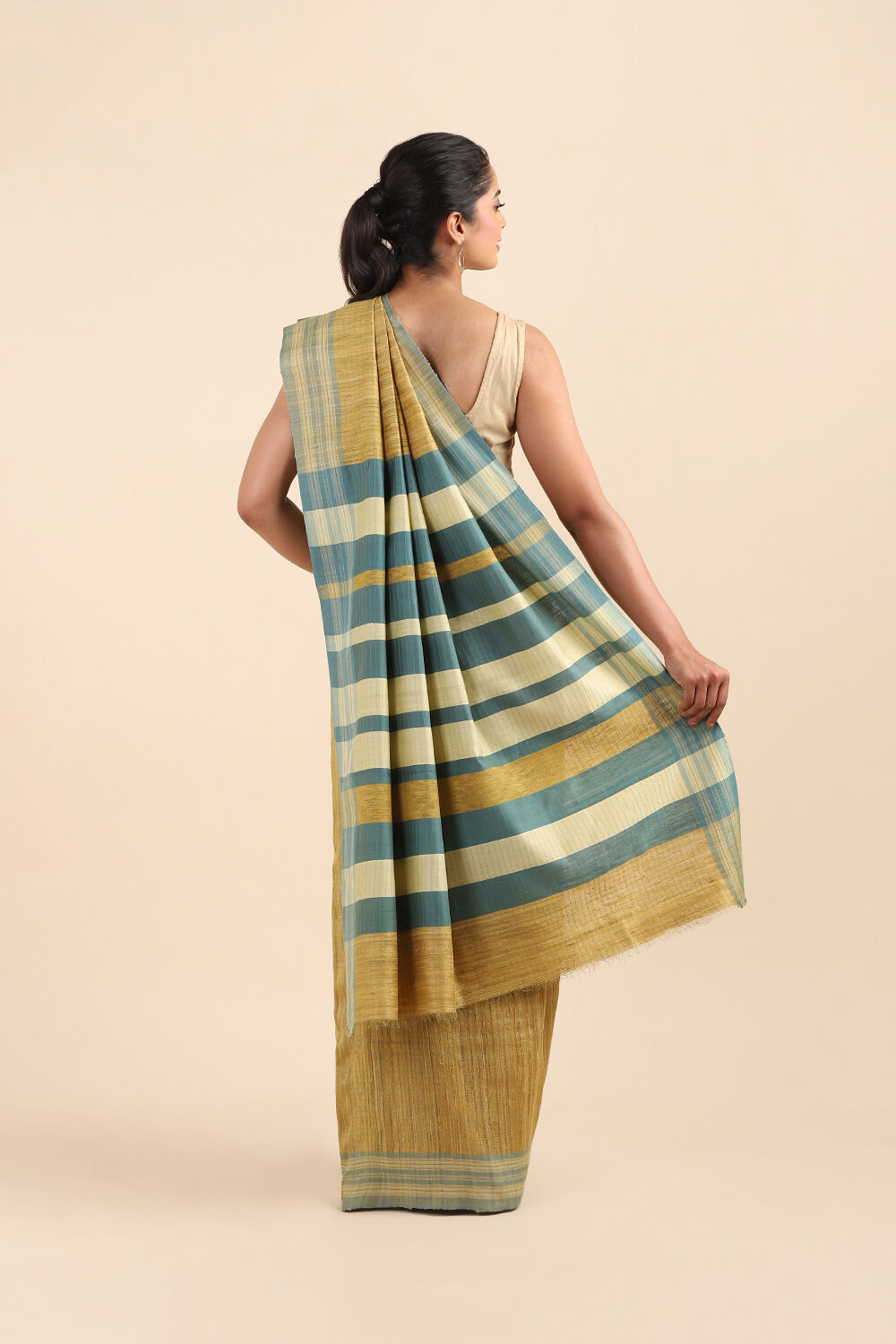 Light Pure Yellow Tussar Bhagalpuri Saree image number null
