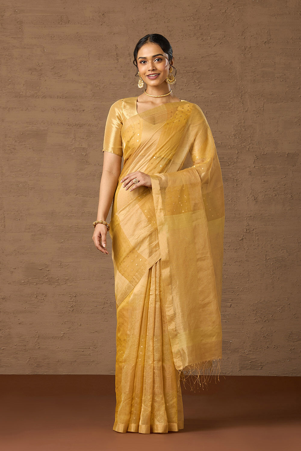 Yellow Woven Pure Silk Cotton Bengal Saree image number null