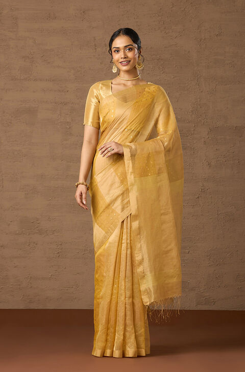 Yellow Woven Pure Silk Cotton Bengal Saree