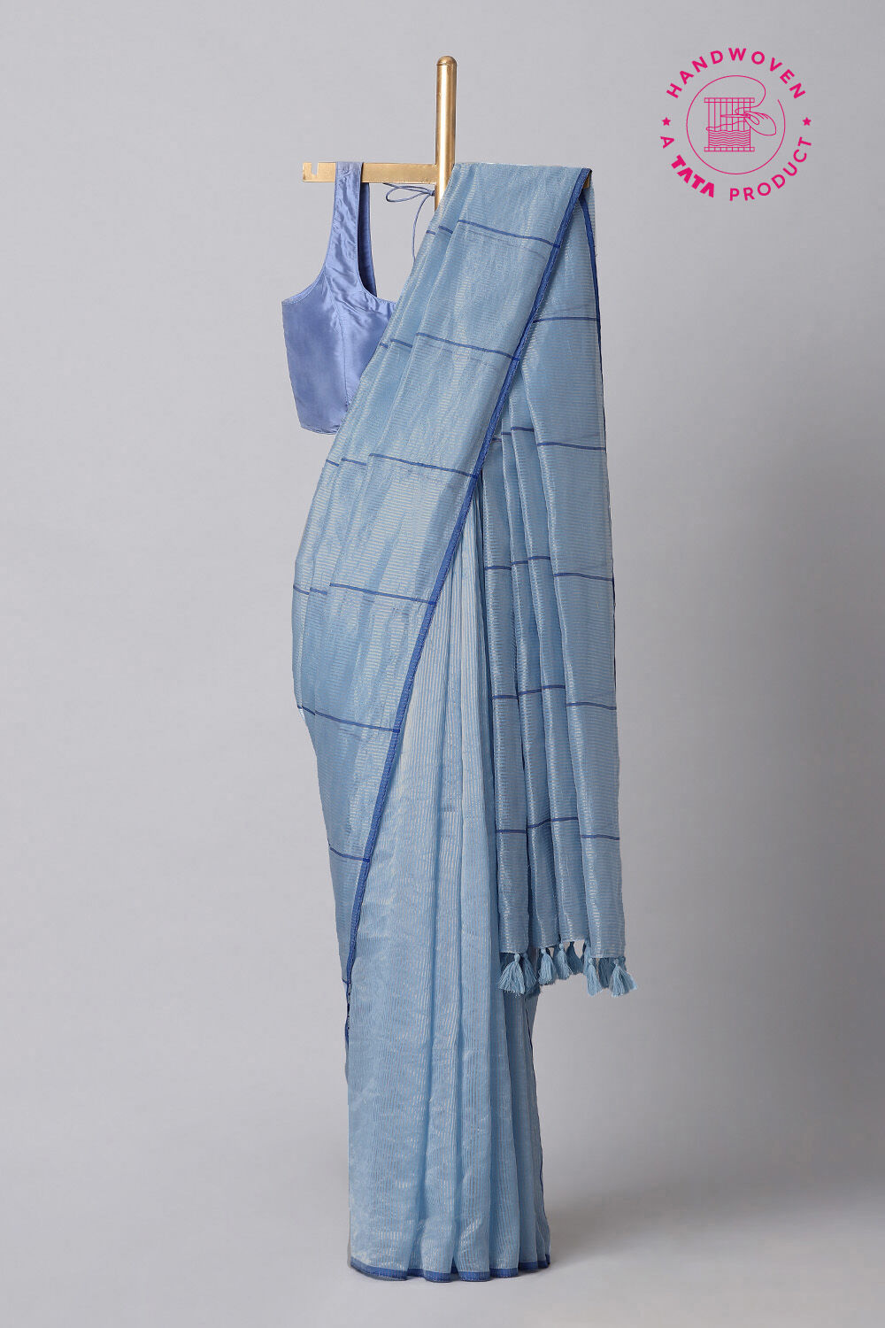 Blue Pure Silk Cotton Embroidered Saree image number null