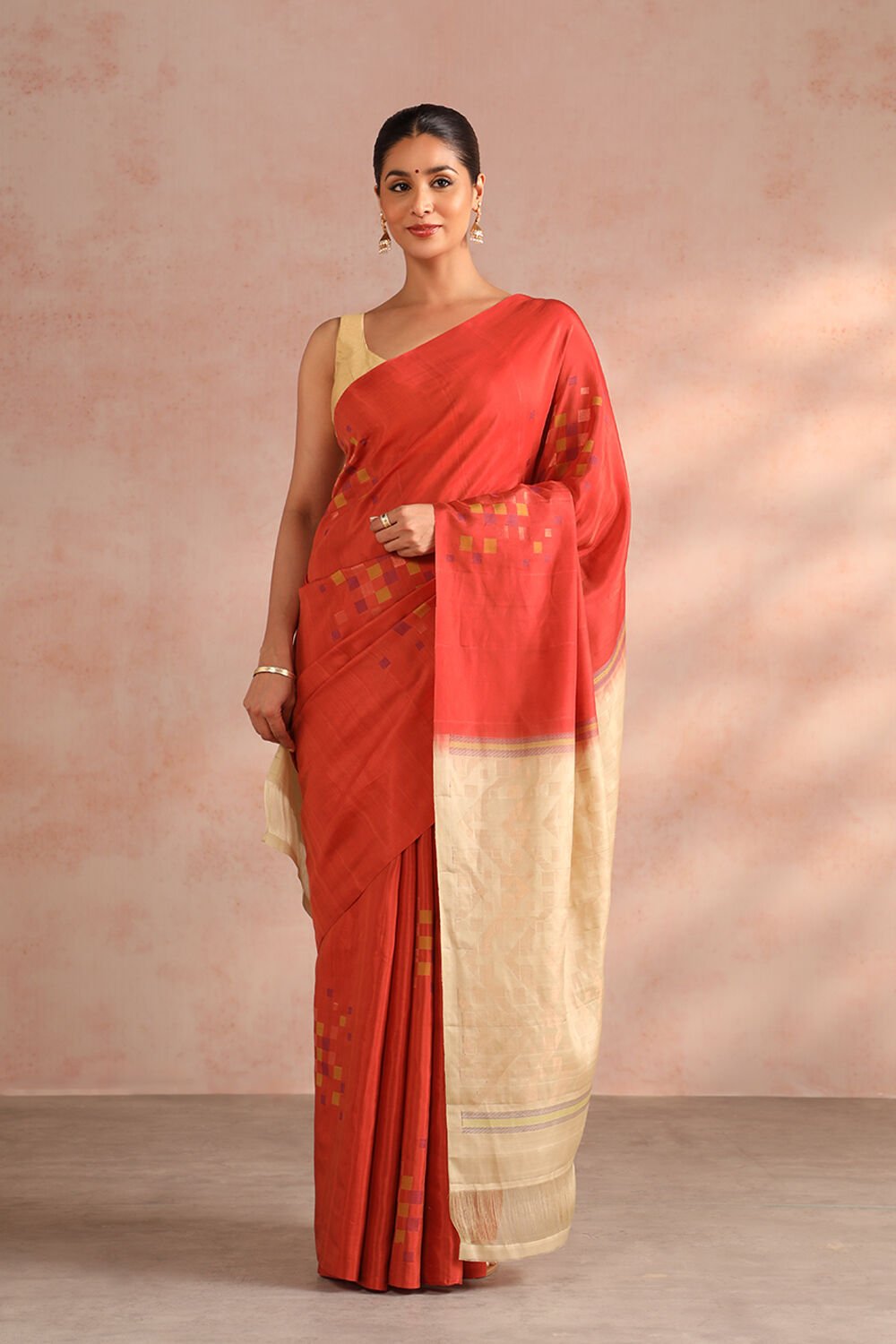 Orange Woven South Silk Tencel Saree image number null