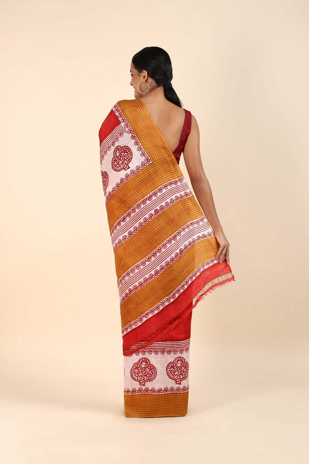 Dark Red Pure Silk Printed Saree image number null