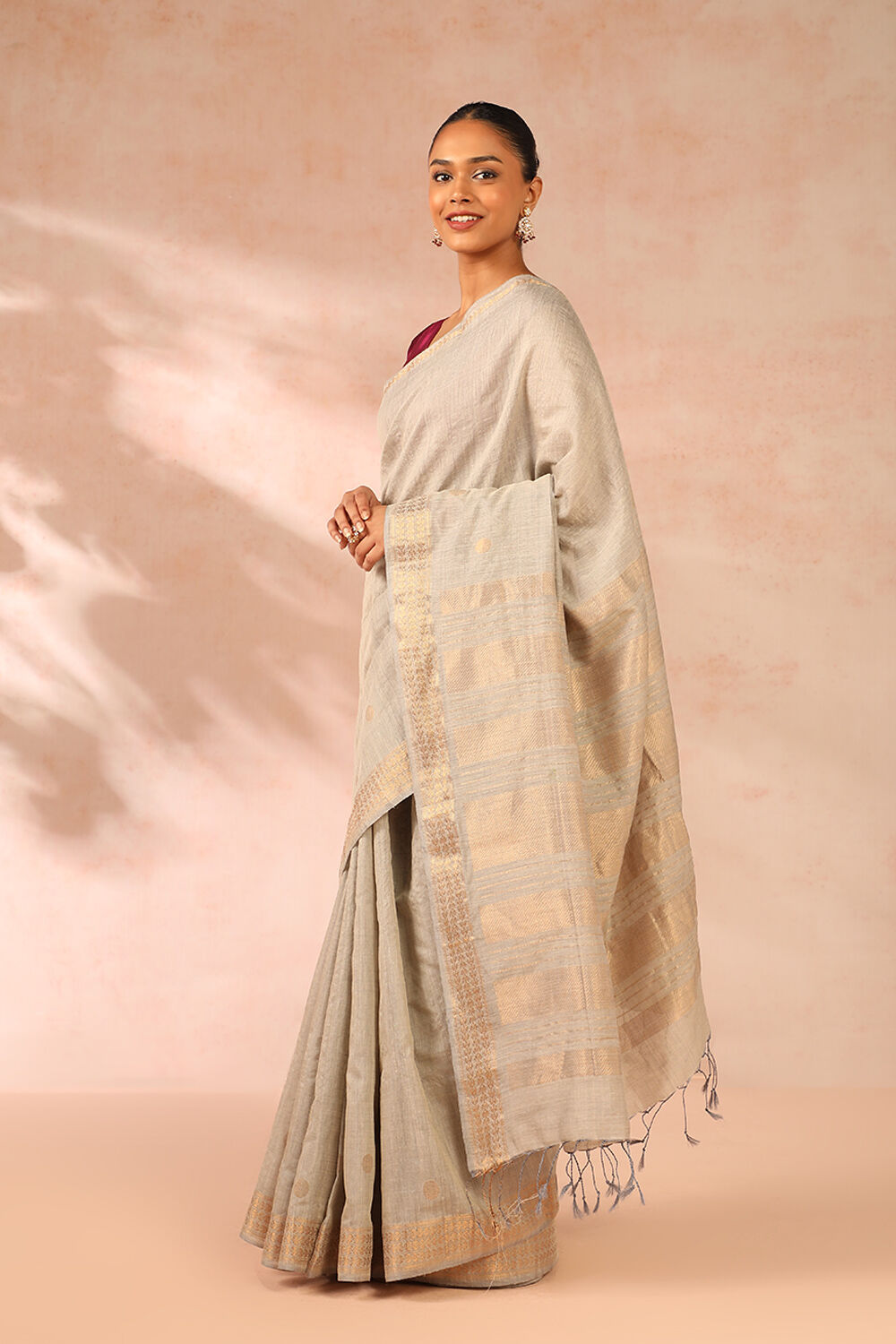 Grey Woven Pure Tussar Silk Saree image number null