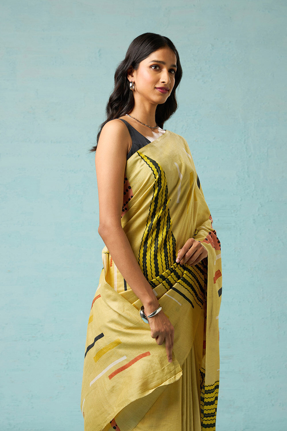 Yellow Chattisgarh Block Printed Pure Tussar Silk Saree image number null