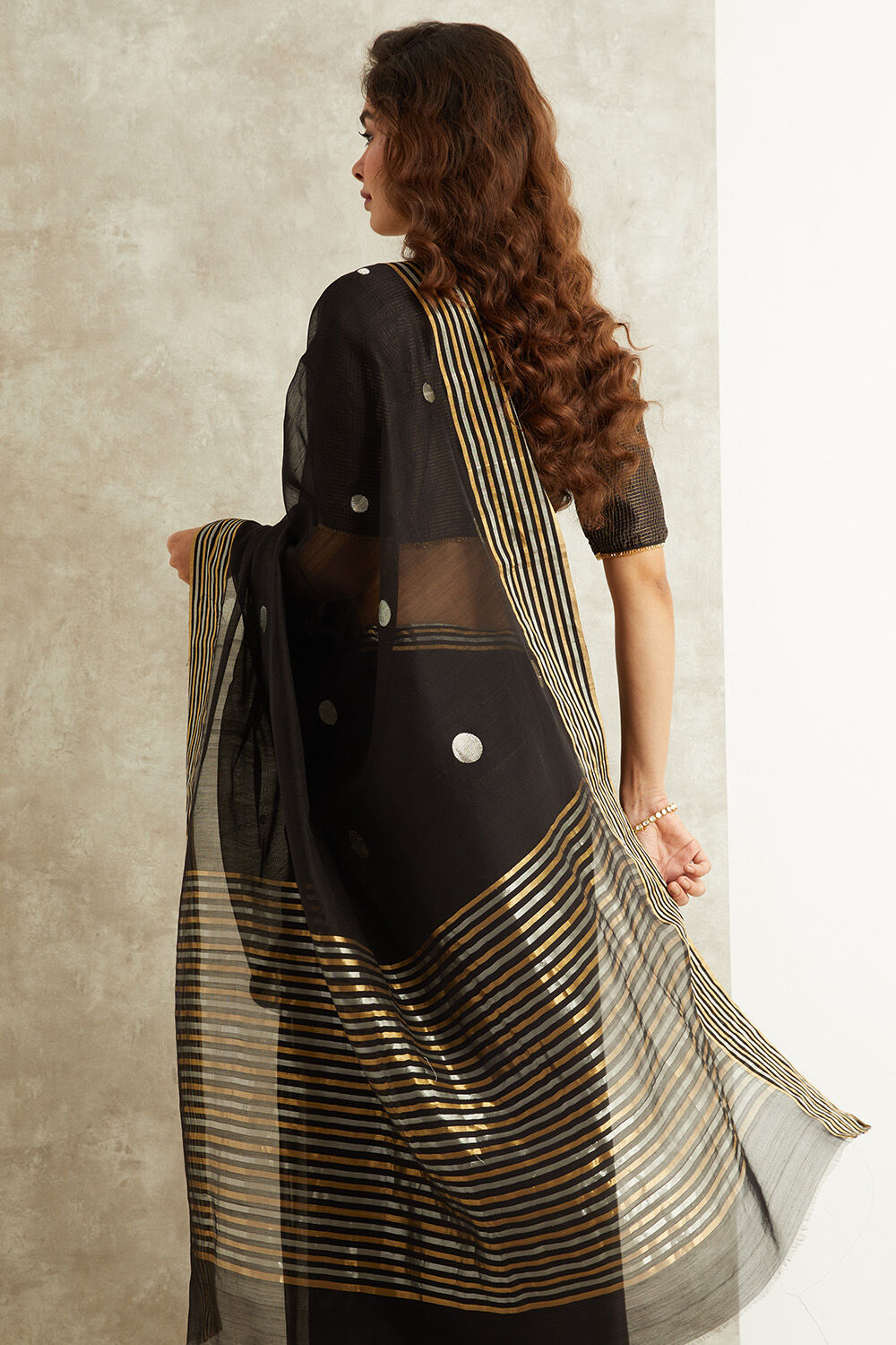 Black Pure Silk Cotton Eknaliya Chanderi Saree image number null