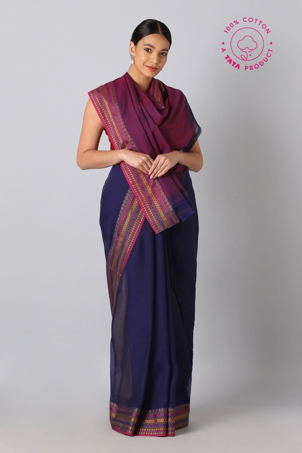 Purple Pure Cotton Bengal Saree image number null