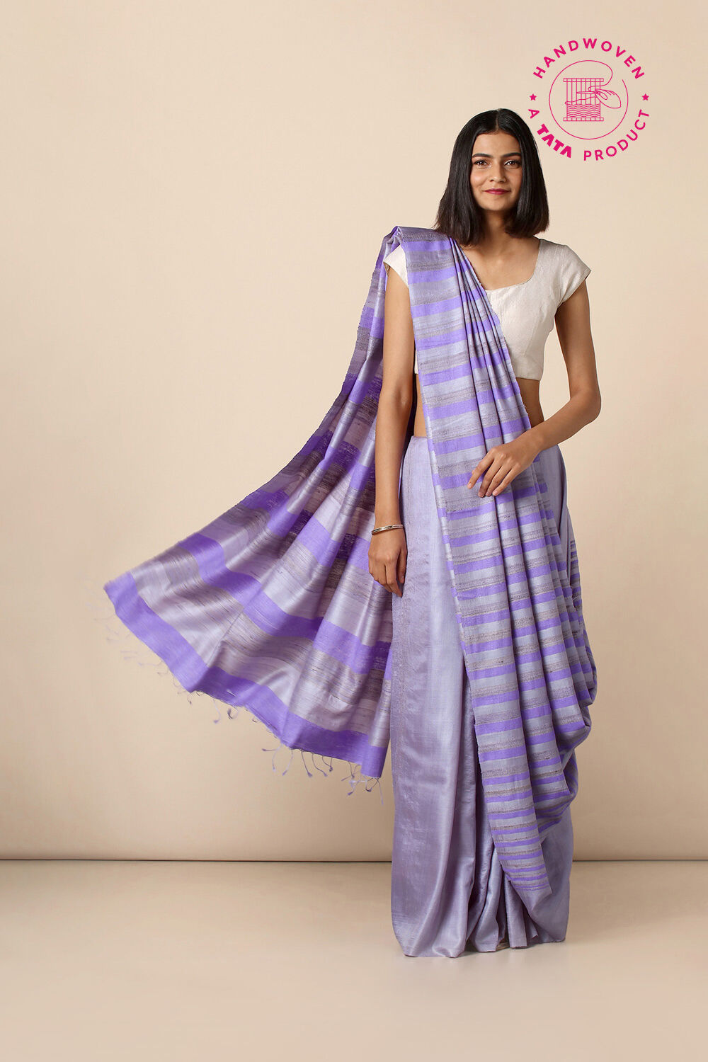 Violet Pure Tussar Silk Woven Saree image number null