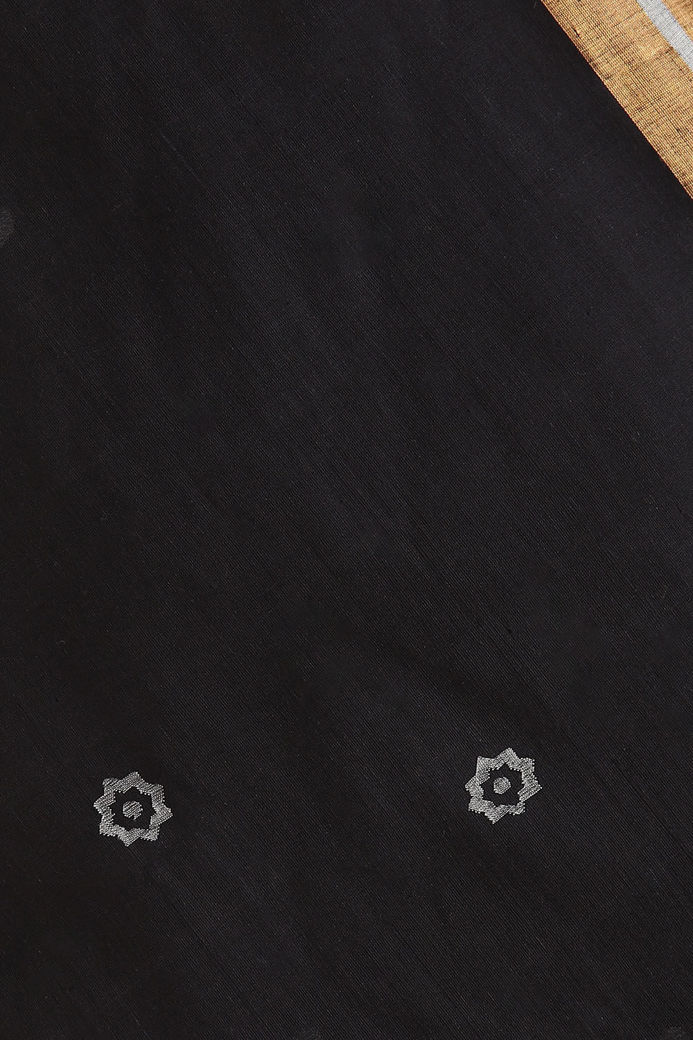 Black Pure Khadi Cotton Ponduru Jamdani Saree image number null