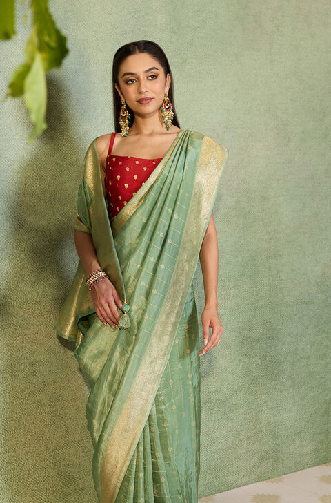 Light Green Woven Design Viscose Saree