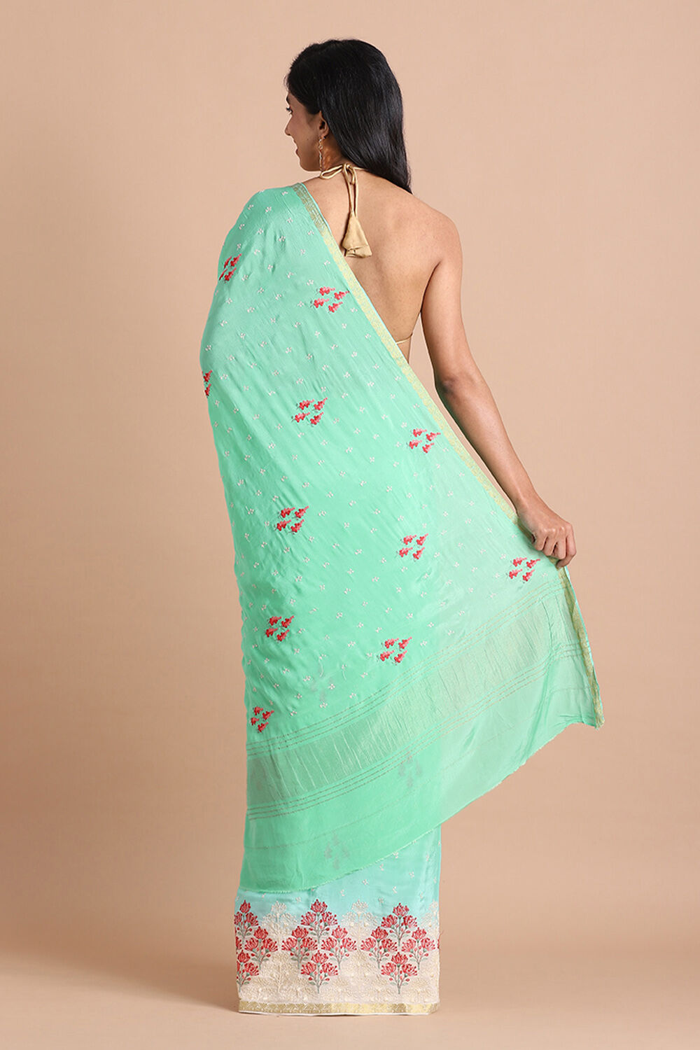 Green Viscose Embroidered Saree image number null
