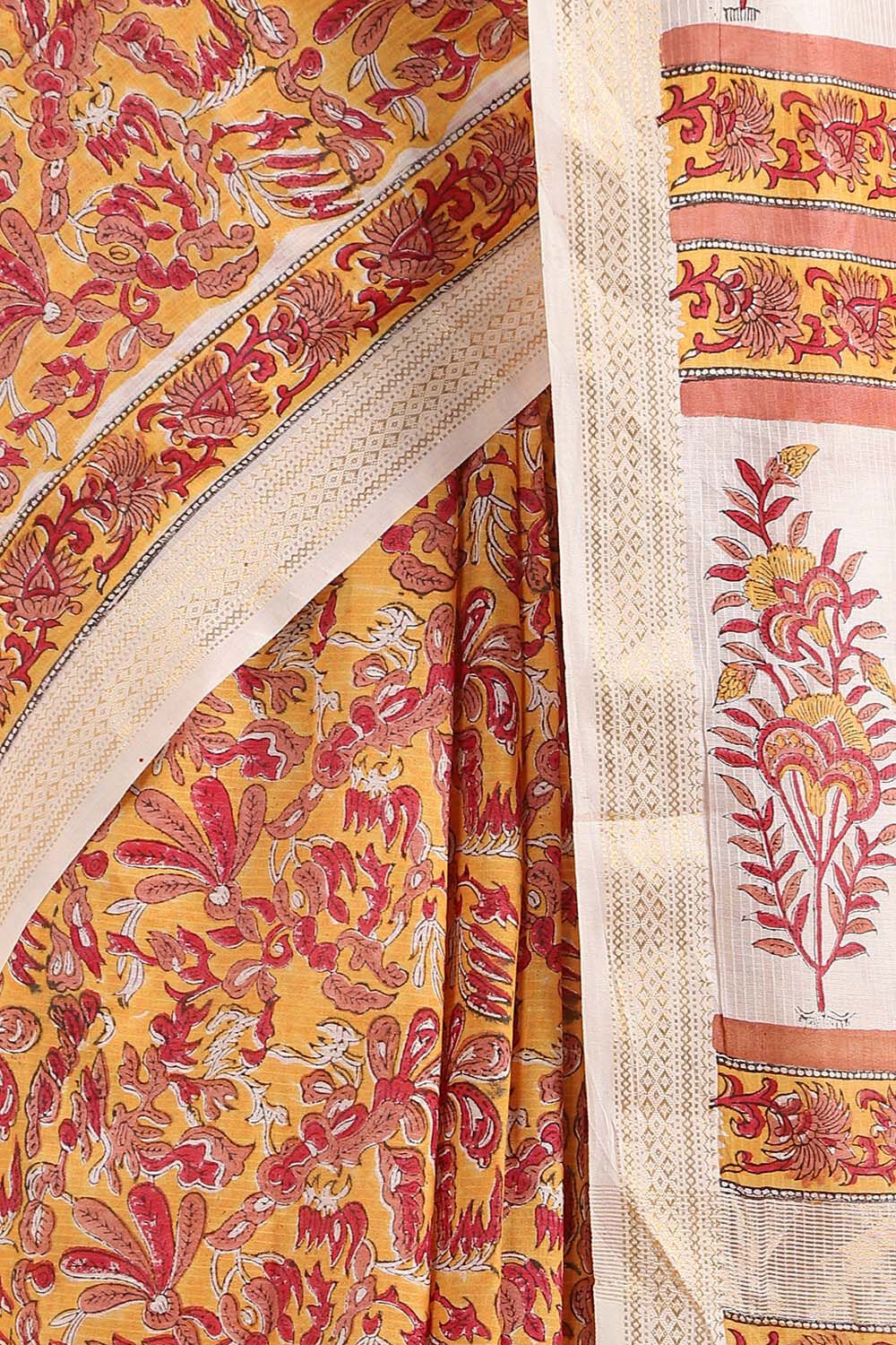 Orange Pure Silk Cotton Sanganeri Printed Saree image number null
