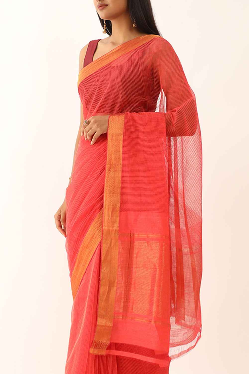 Orange Pure Cotton Woven Mangalgiri Saree image number null