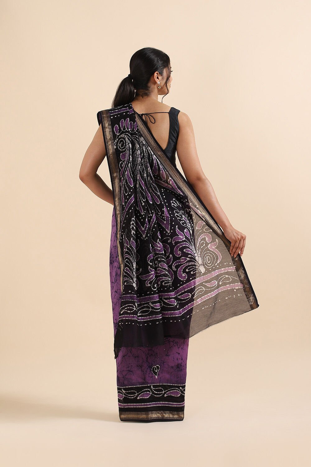 Purple Pure Silk Cotton Batik Saree image number null
