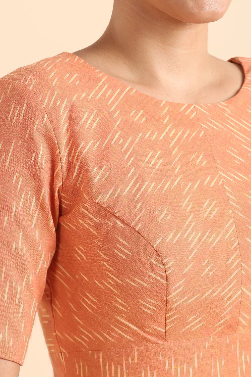 Light Orange Ikat Woven Cotton Blouse image number null