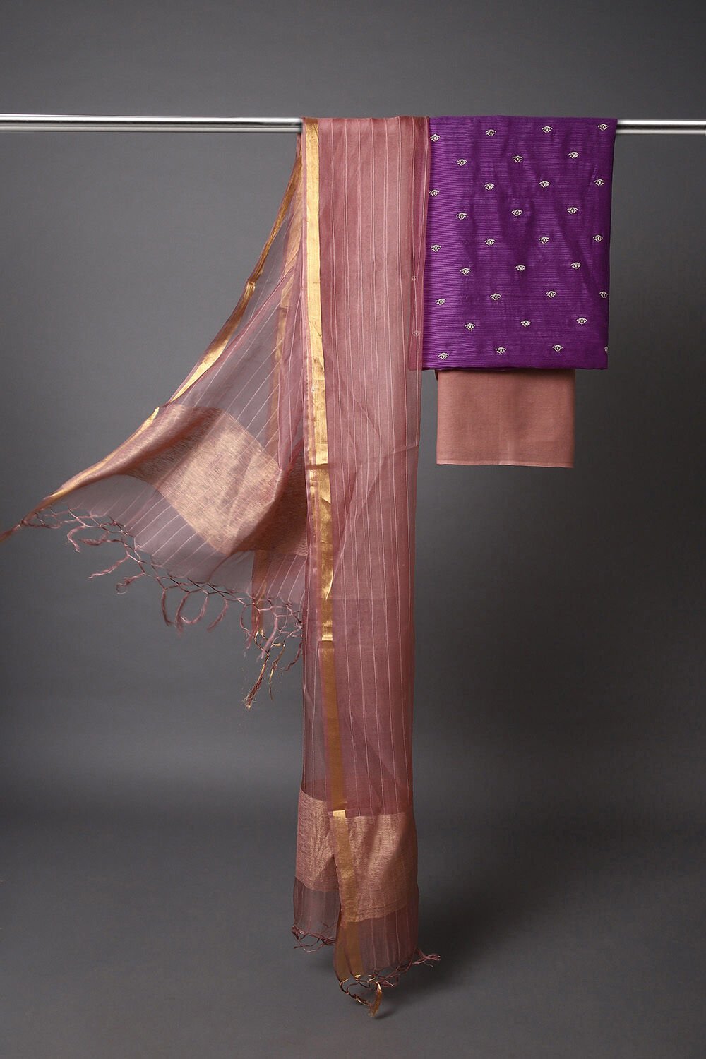 Purple Embroidered Silk Unstitched Suit Set image number null