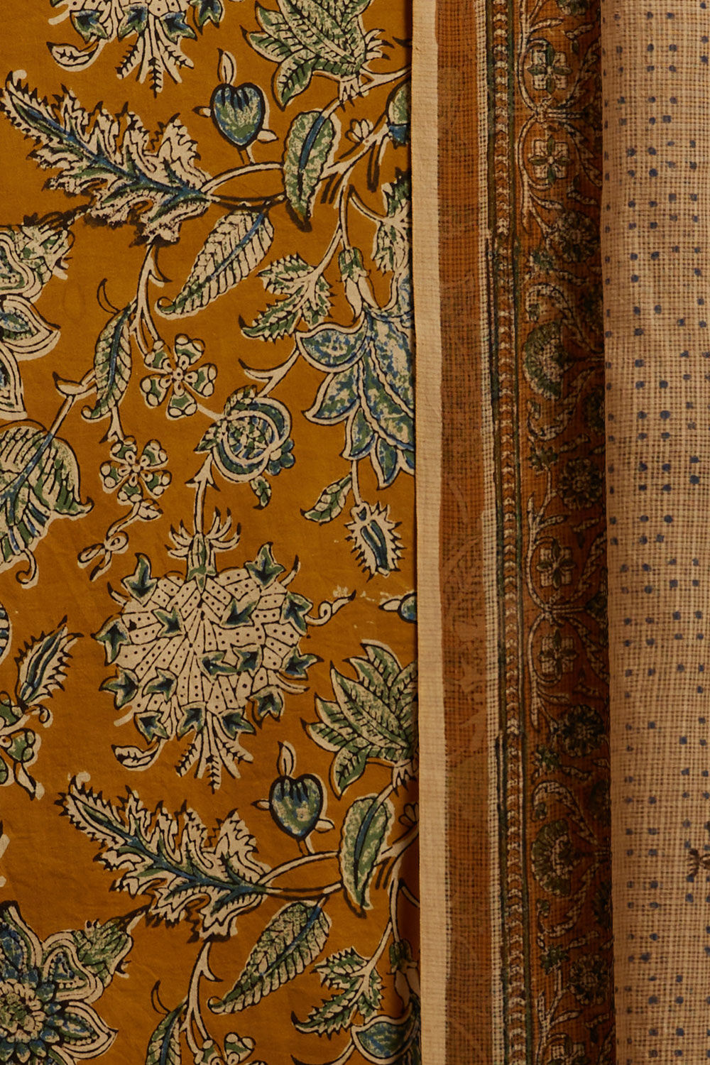 Yellow Bagru Block Printed Pure Cotton Unstitched Suit Set image number null