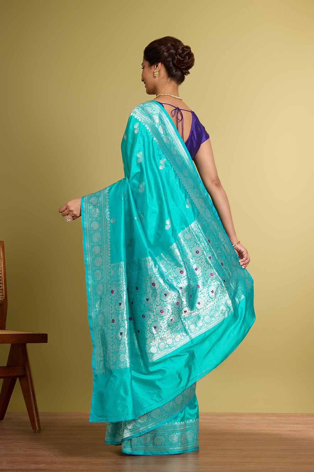 Light Blue Pure Silk Kadwa Banarasi Saree image number null