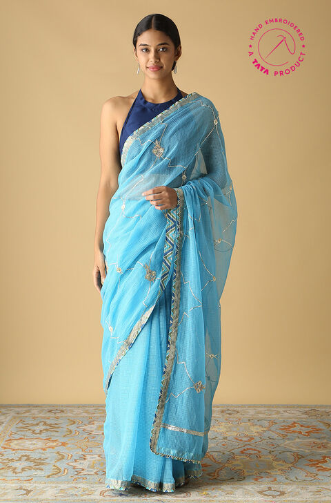 Light Blue Pure Silk Kota Printed Saree