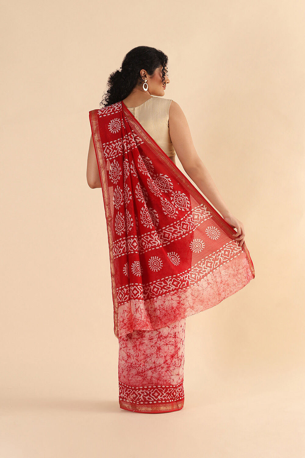 Red Pure Silk Cotton Batik Saree image number null