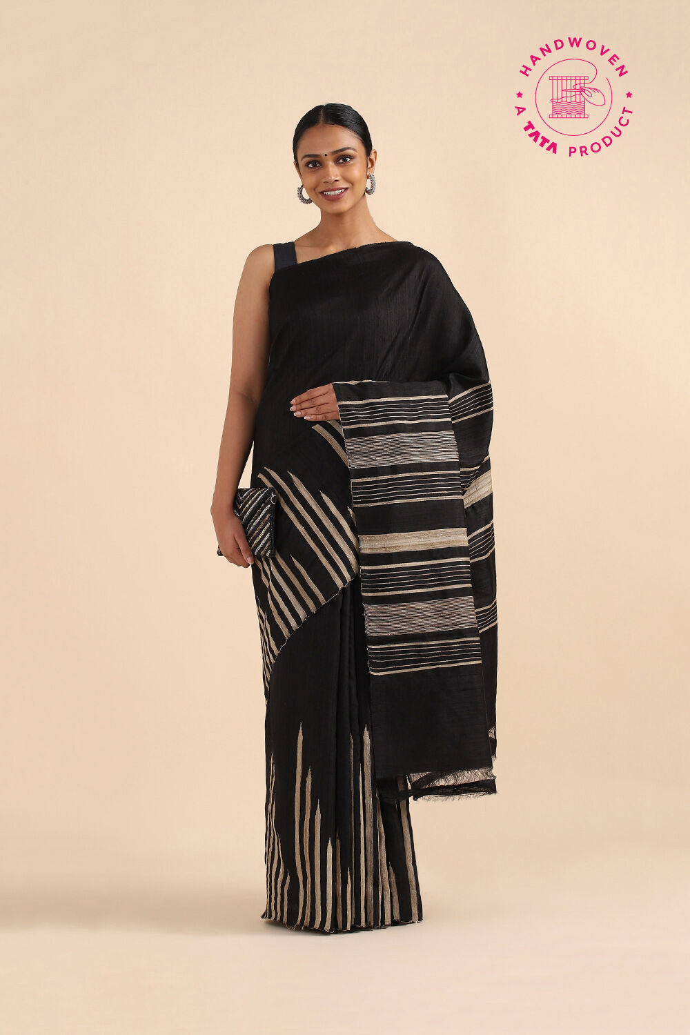 Black Pure Silk Woven Saree image number null