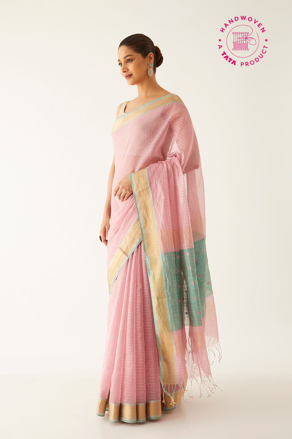 Pink Pure Cotton Tissue Maheshwari Saree image number null