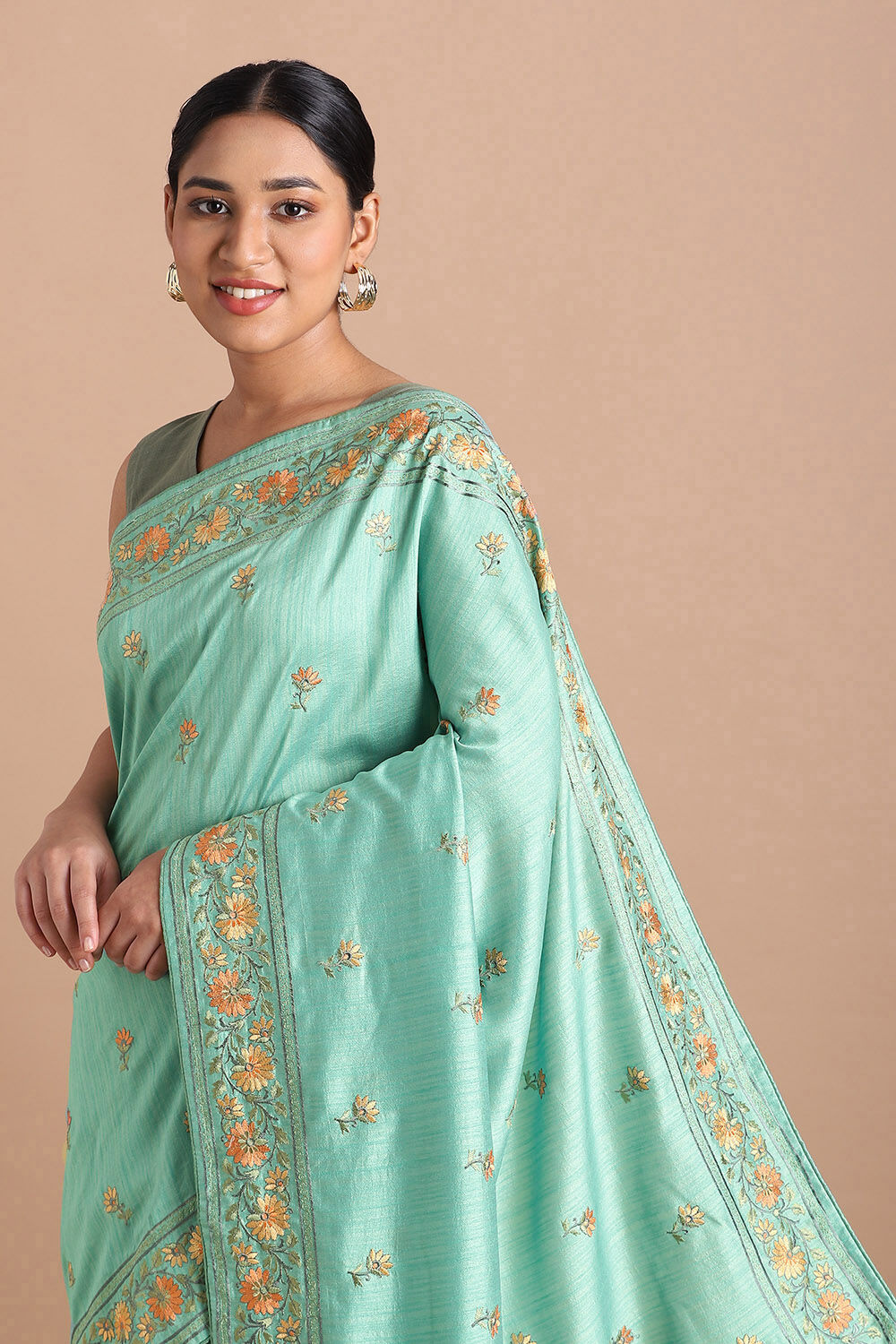 Light Pure Green Embroidered Saree image number null