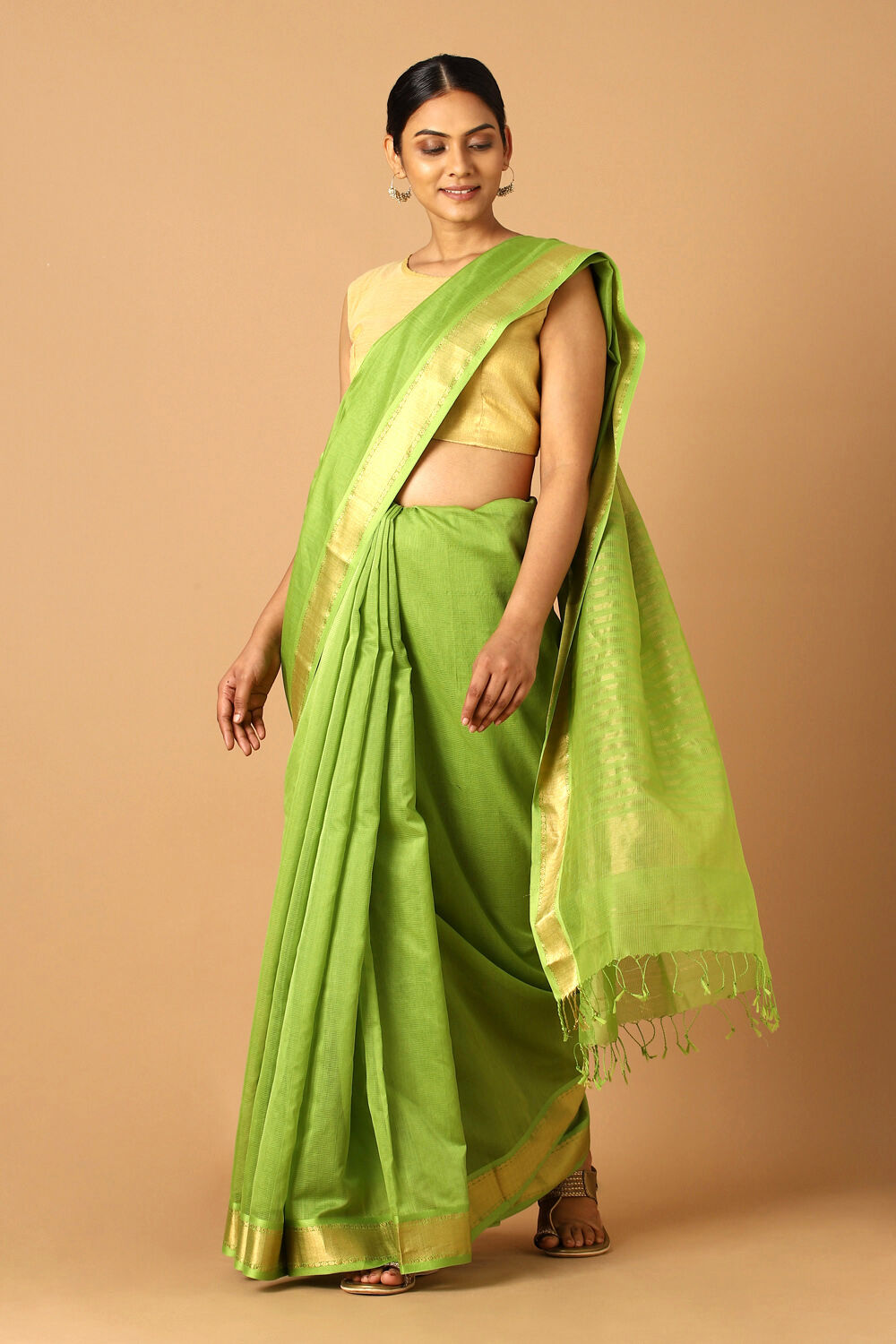 Light Green Pure Silk Cotton Maheswari Saree image number null