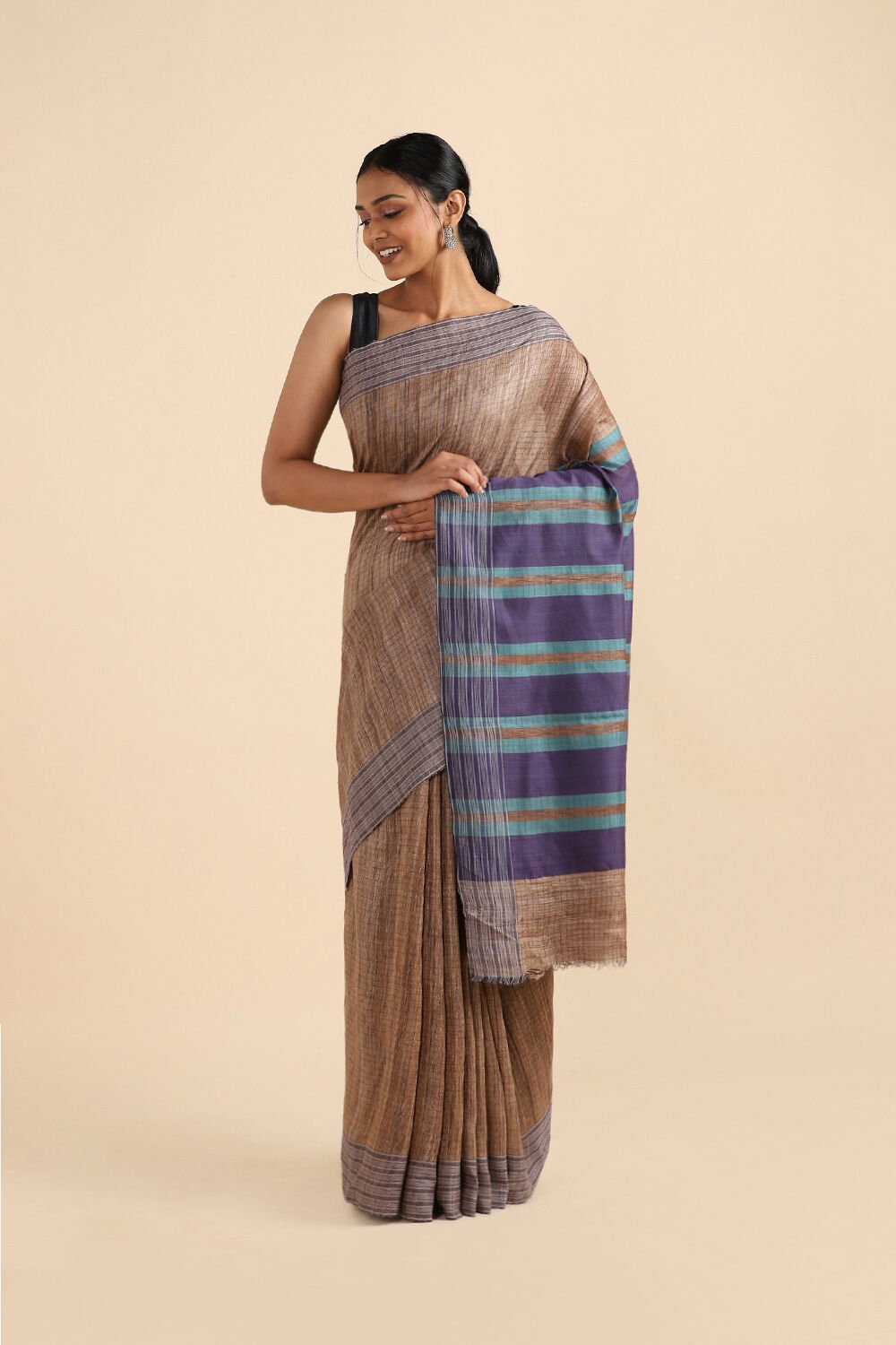 Brown Pure Tussar Silk Bhagalpuri Saree image number null