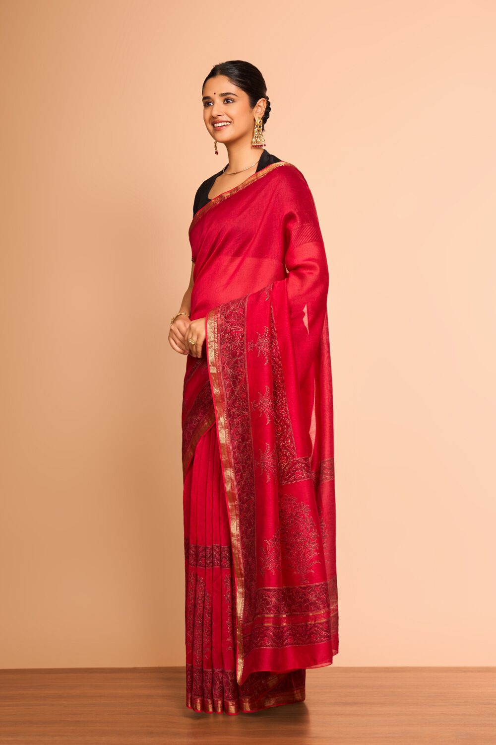 Red Rajasthan Pure Silk Cotton Printed Sanganeri Saree image number null