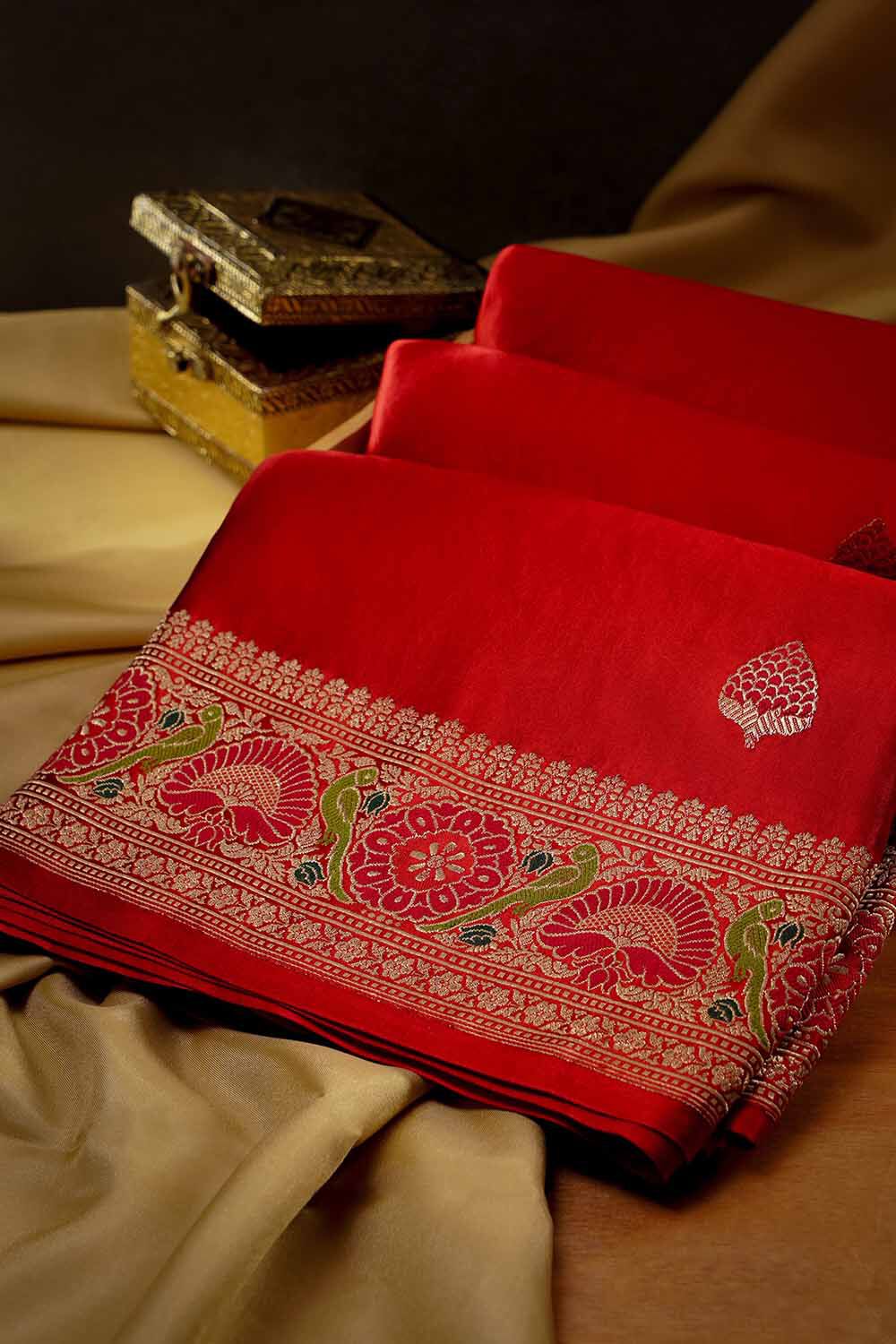Dark Red Pure Silk Kadwa Banarasi Saree image number null