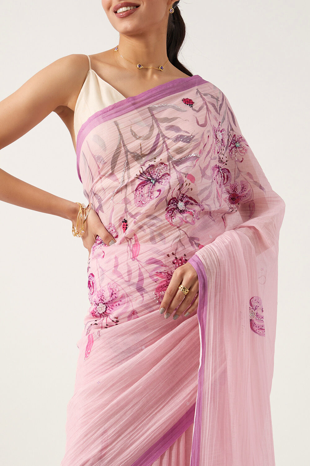 Purple Pure Silk Cotton Digital Printed Saree image number null